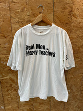 Vintage 90s White Single Stitch T-Shirt Real Men Marry Teachers Size XL